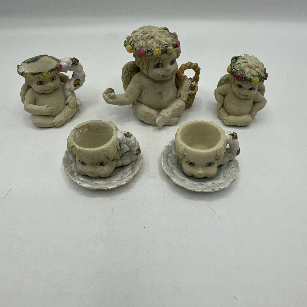Miniature Tea Set Vintage Baby Angels 8 Pieces.